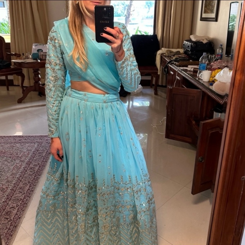 Sky Blue Lehenga for Indian Wedding